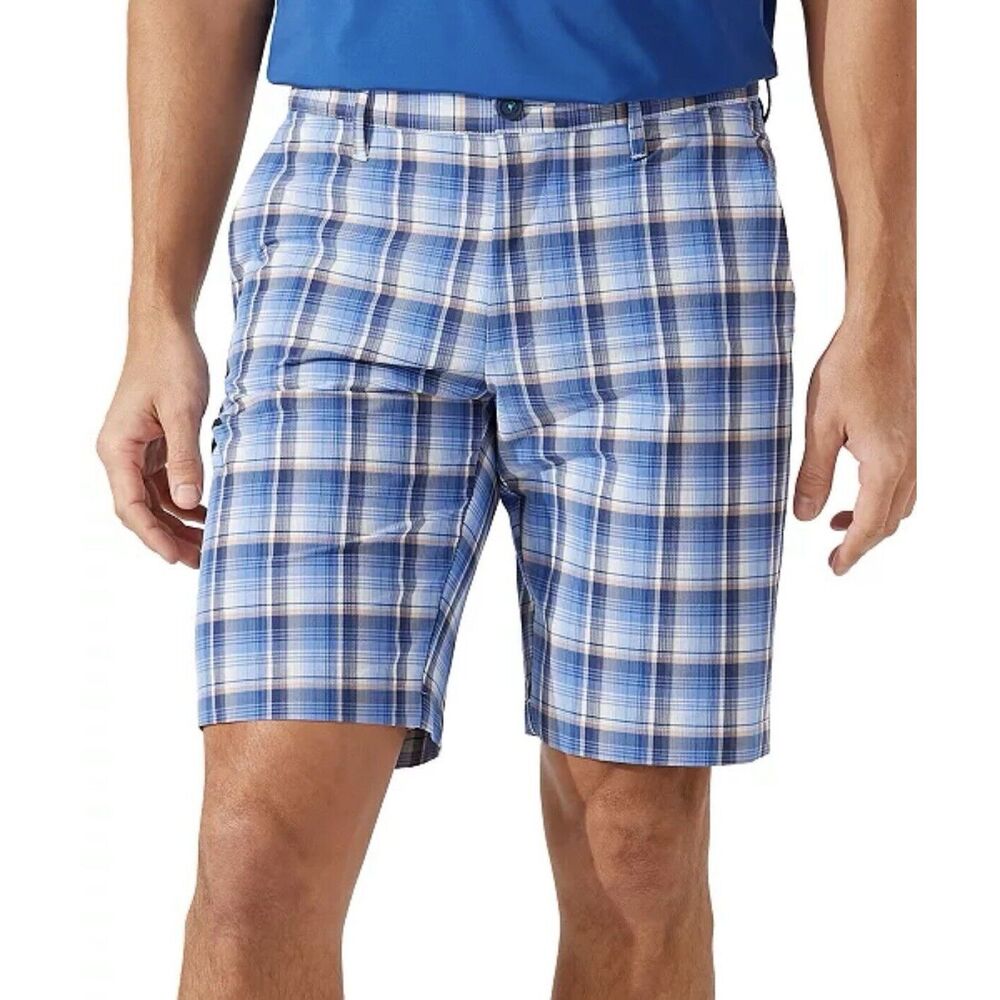 Tommy Bahama Blue and White Plaid Men’s Flat Front Shorts